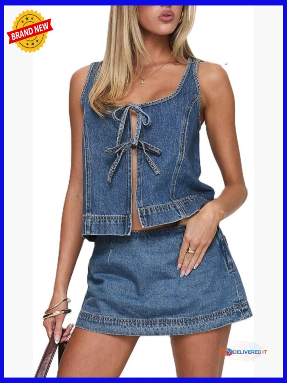 Women's Denim Vest Top and Mini Skirt 2-Piece Set Going Out Outfit